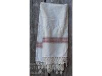 Υφαντή πετσέτα, μαντήλι με χειροποίητη δαντέλα