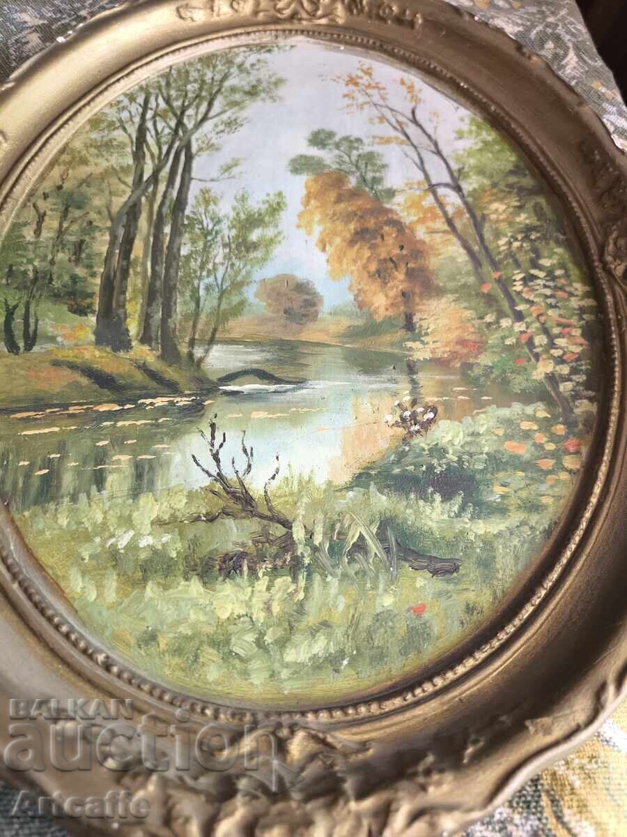 Auction  Old picture with a plaster base and frame