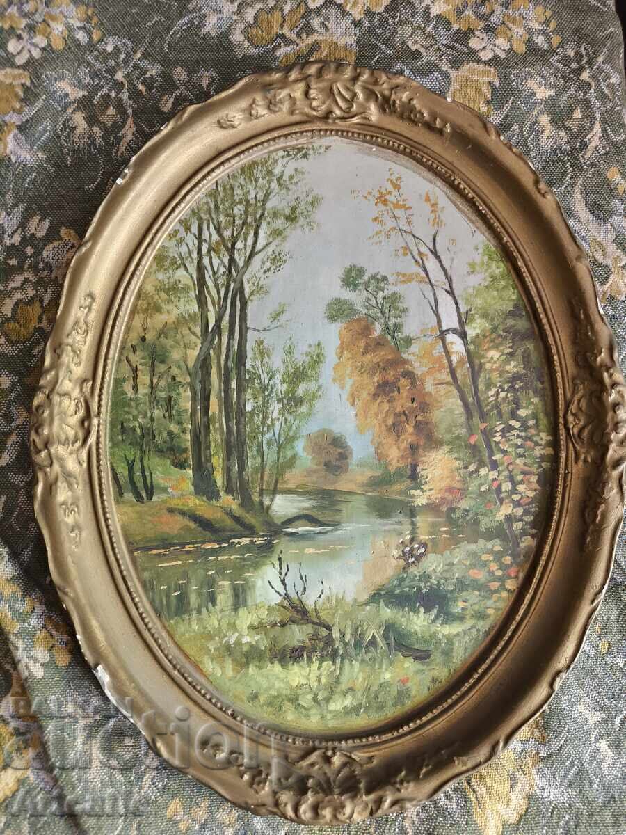 Old picture with a plaster base and frame