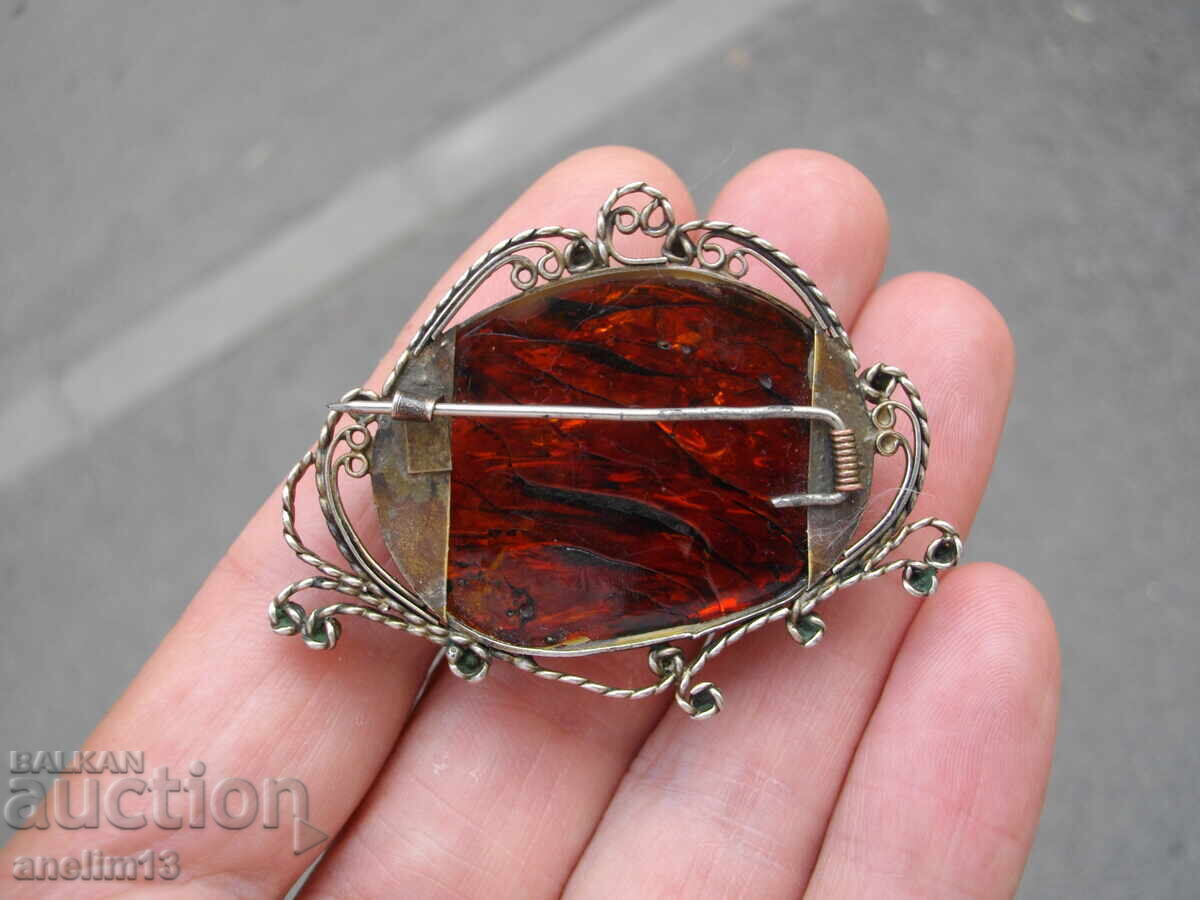 Veche broșă mare cu chihlimbar - 5