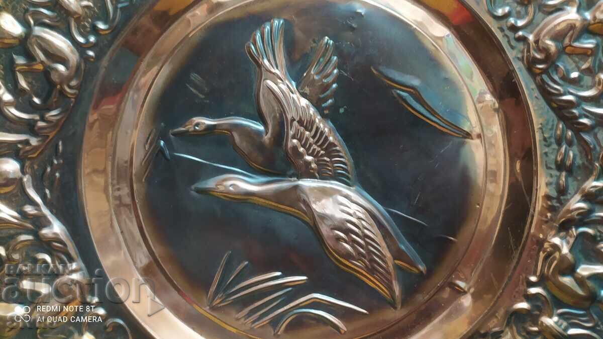 Licitație Panou, farfurie, scenă de vânătoare, cupru, mare Licitație Panou, farfurie, scenă de vânătoare, cupru, mare