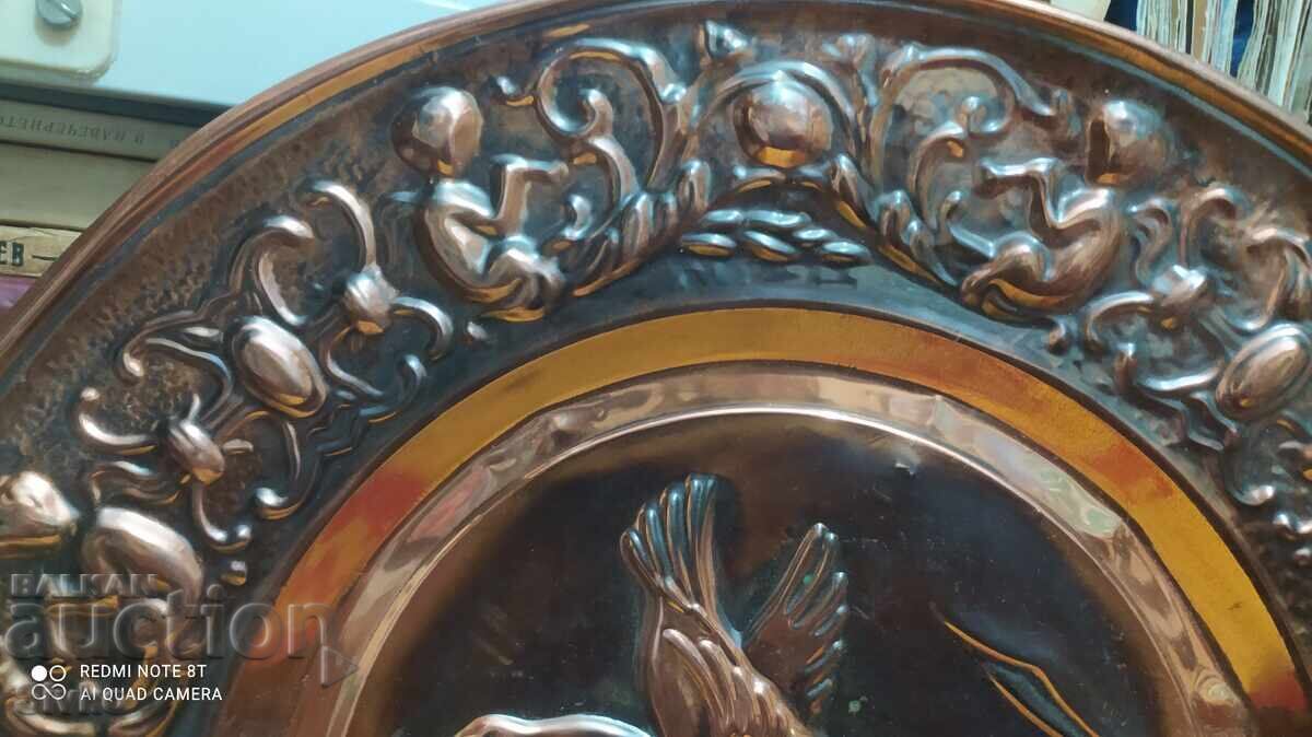 Livrarea Panou, farfurie, scenă de vânătoare, cupru, mare Livrarea Panou, farfurie, scenă de vânătoare, cupru, mare