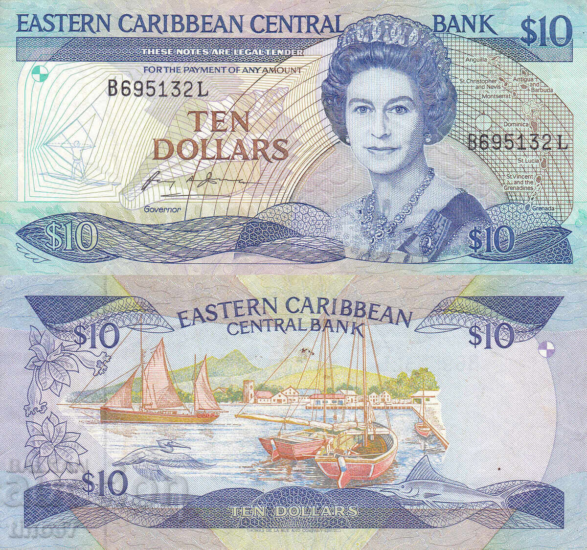 tino37- ИЗТОЧНИ КАРИБИ (Saint Lucia) - 10 ДОЛАРА - 1985/93г