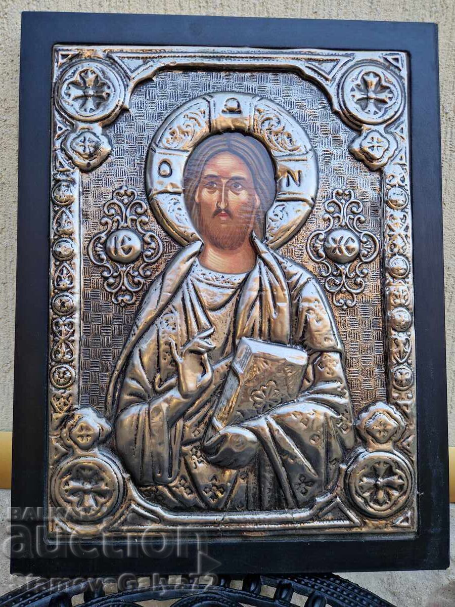 Аукцион Голяма антикварна гръцка сребърна икона със сертификат Аукцион Голяма антикварна гръцка сребърна икона със сертификат