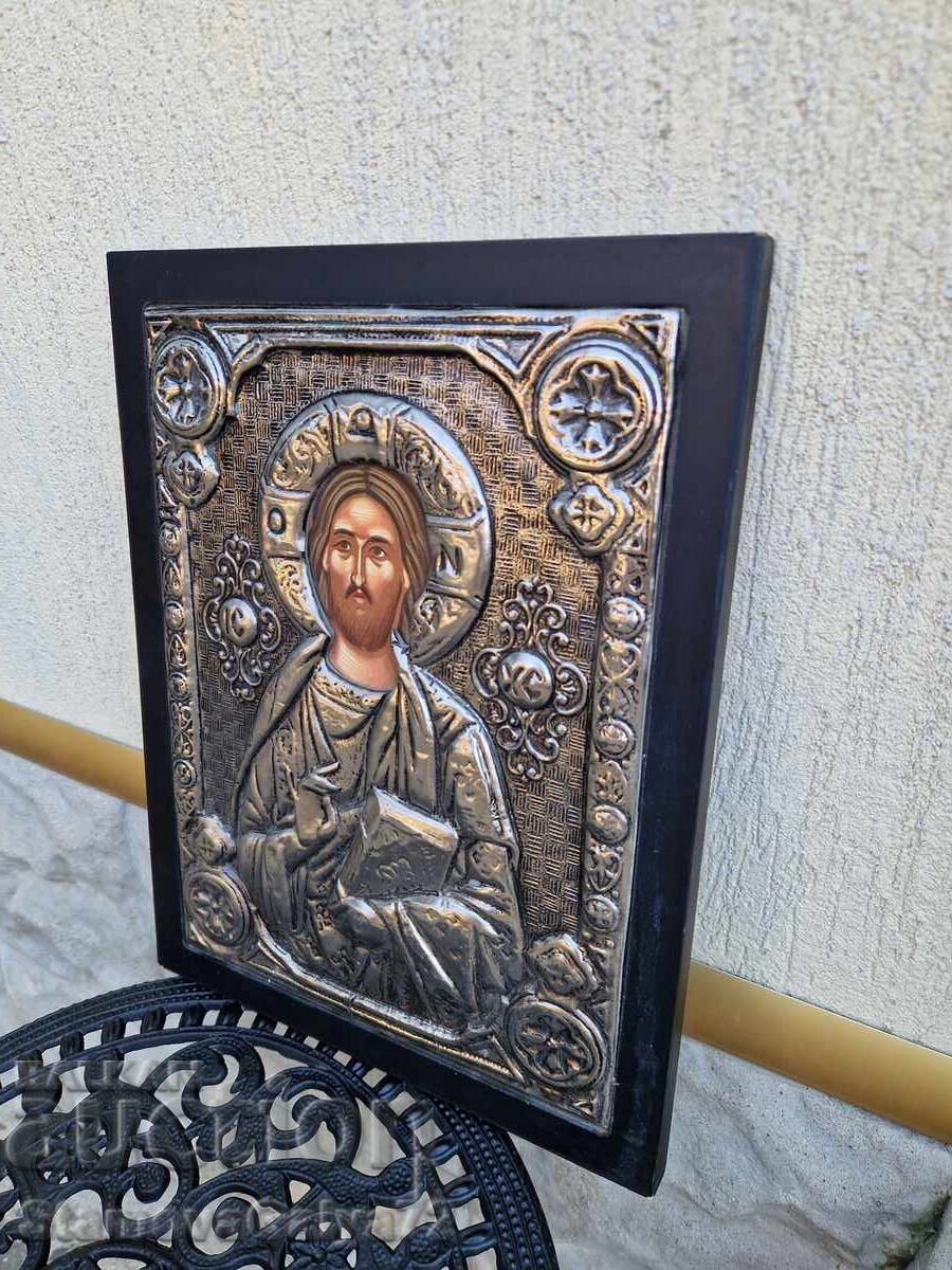 Голяма антикварна гръцка сребърна икона със сертификат - 5 Голяма антикварна гръцка сребърна икона със сертификат - 5