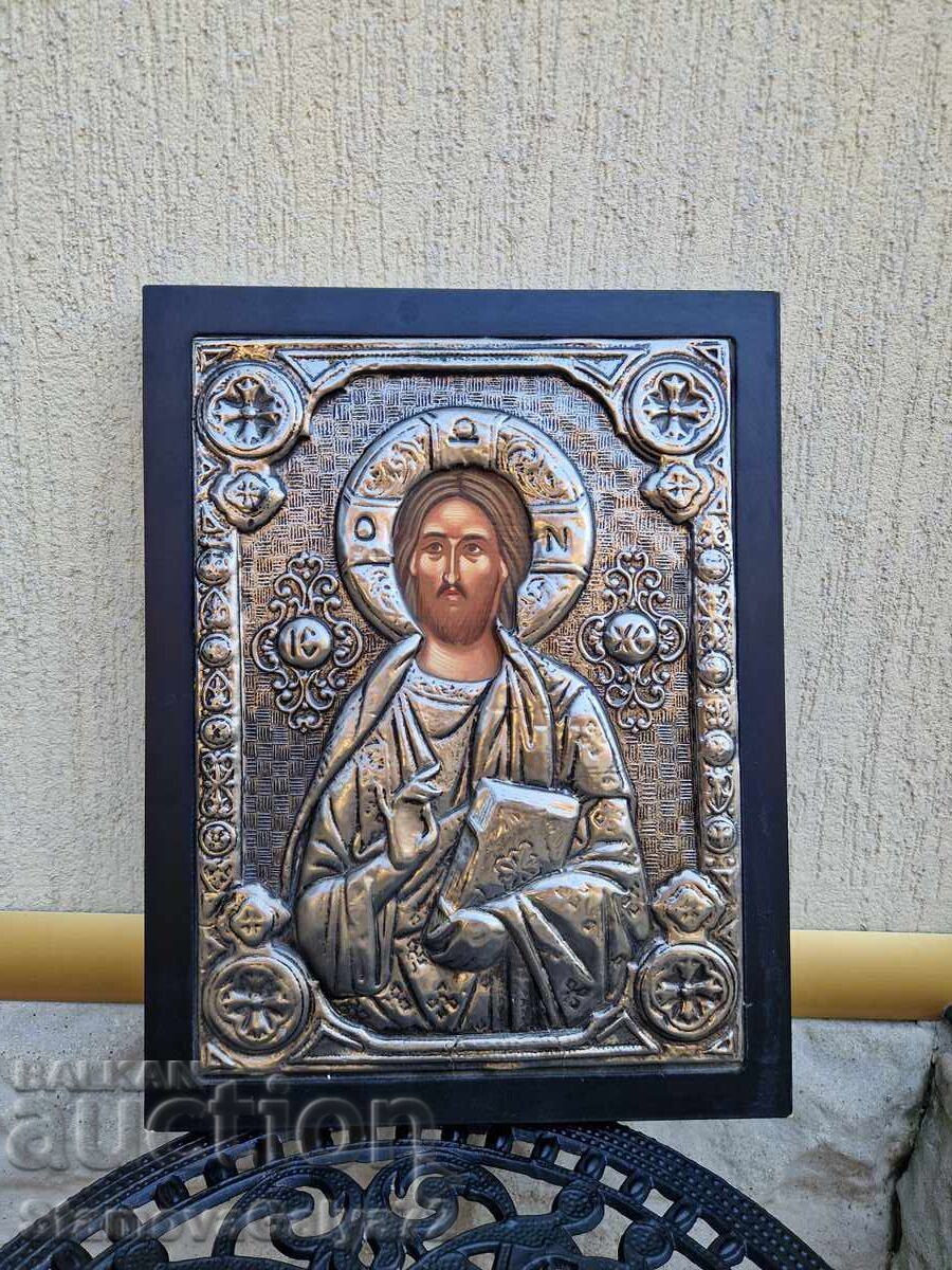 Large antique Greek silver icon with certificate Large antique Greek silver icon with certificate