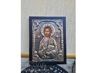 Large antique Greek silver icon with certificate
