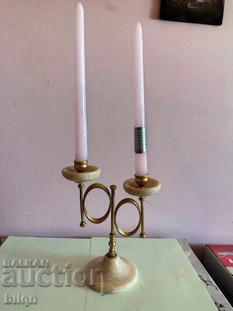 Sfeșnic superb din onix și aurire