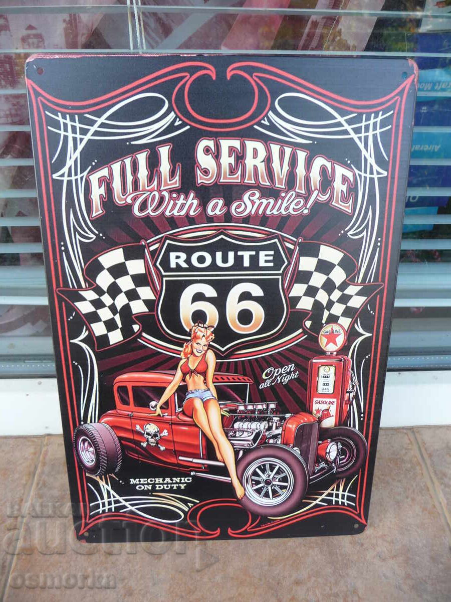 Μεταλλική πινακίδα αυτοκινήτου Route 66 Πλήρης εξυπηρέτηση ερωτικά