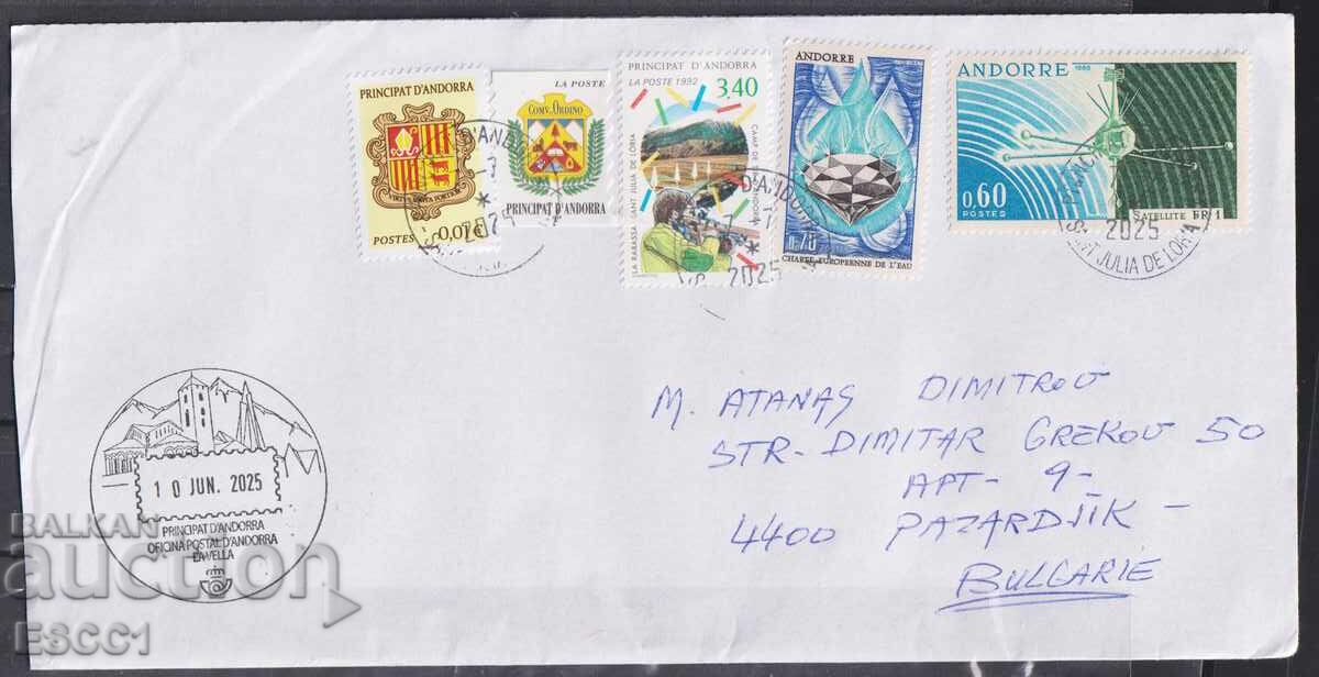 Plic călătorit cu timbre Cosmos 1965 Sport 1992 Steme Andorra Plic călătorit cu timbre Cosmos 1965 Sport 1992 Steme Andorra