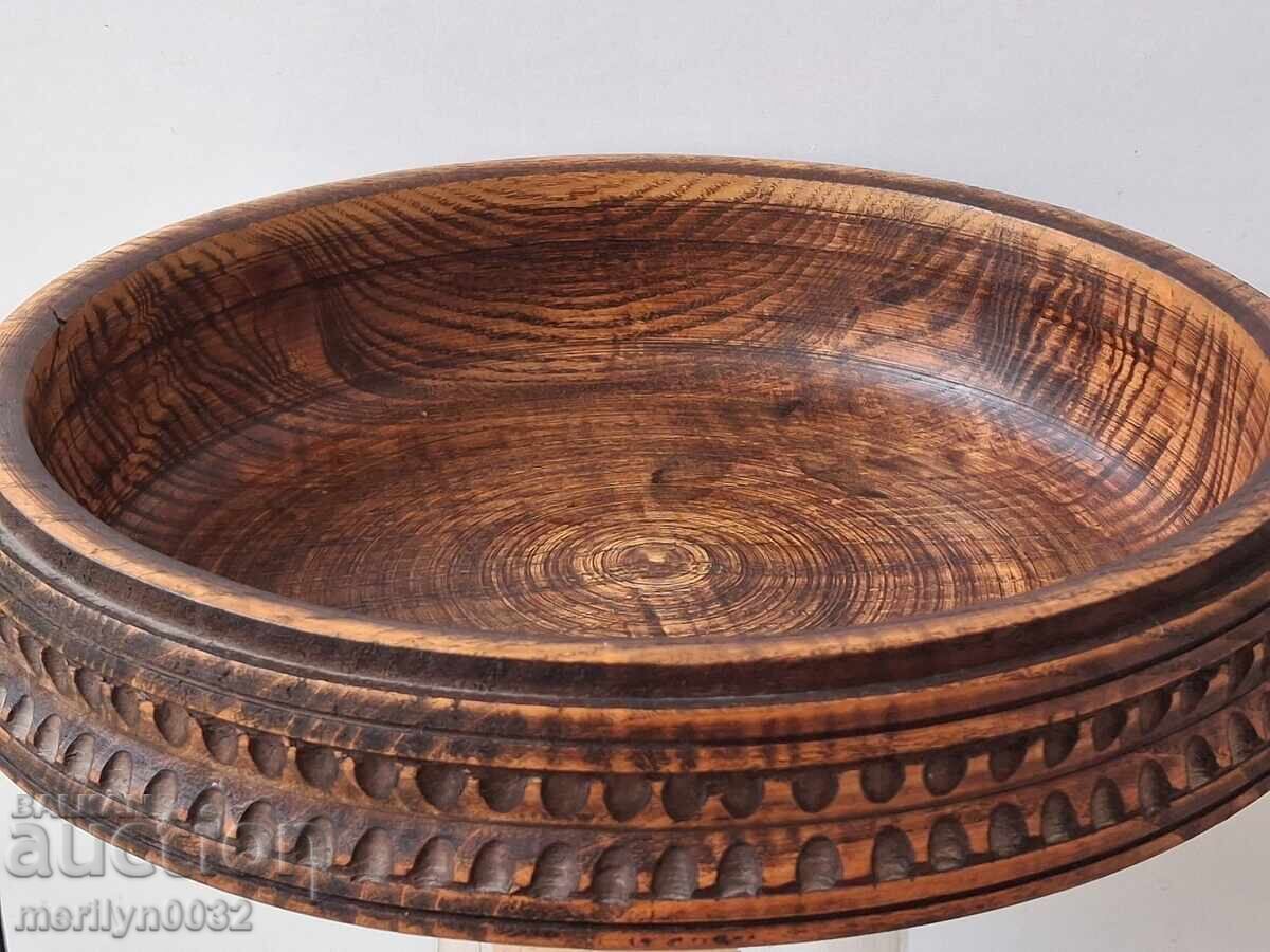 Carved fruit bowl from walnut, wooden vessel, wood carving