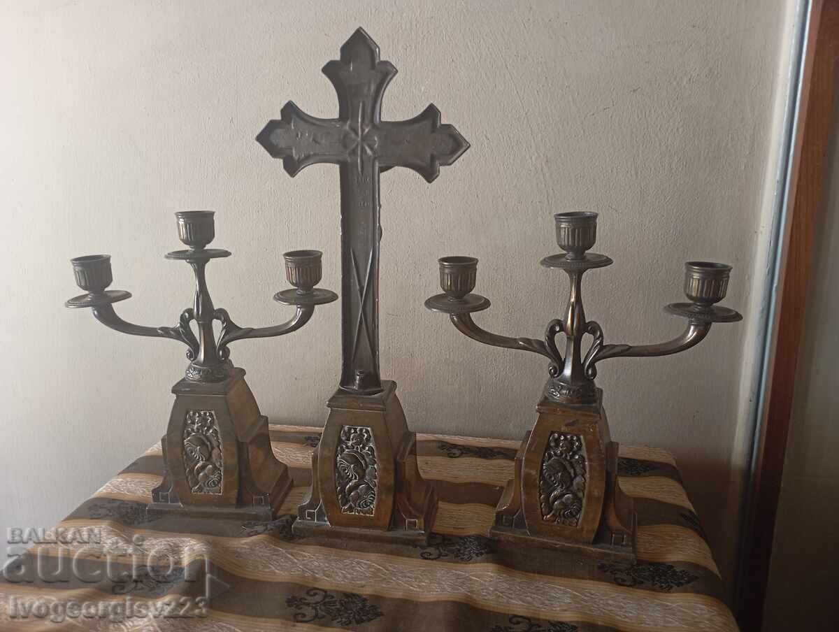 Crucifix set, cross with candlesticks - 6