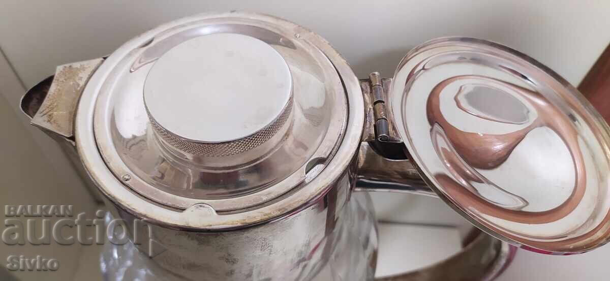 Аукцион Кристална масивна кана с посребрен обков и охладител