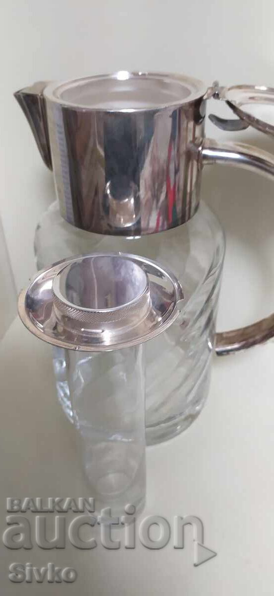 Кристална масивна кана с посребрен обков и охладител - 5