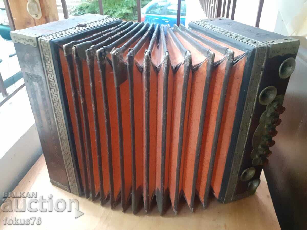 Παλιός διατονικός ακορντεόν αντίκα ξύλο δέρμα μαργαριτάρι κατελίνη - 5