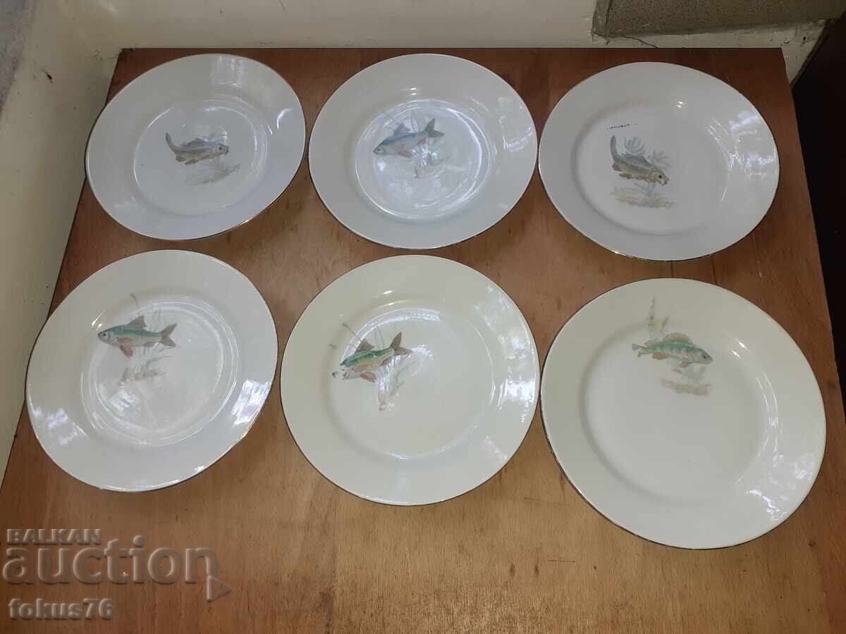 Set de farfurii - porțelan bulgăresc - 6 buc. cu farfurie cu pești - 6