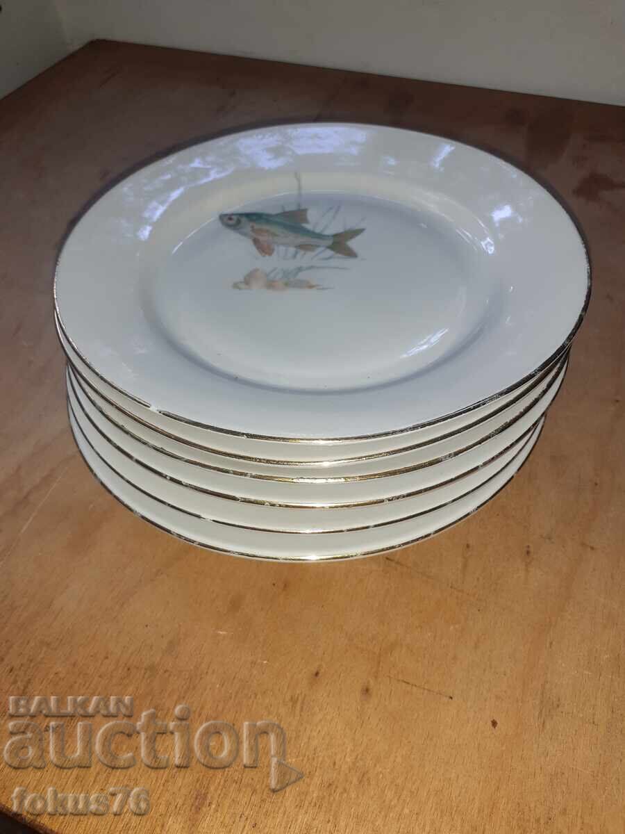 Set de farfurii - porțelan bulgăresc - 6 buc. cu farfurie cu pești - 7