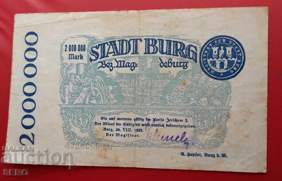 Banknote - Germany - Schleswig-Holstein - Burg - 2,000,000 m. 1923 with price 5.00 BGN | € 2.56 Banknote - Germany - Schleswig-Holstein - Burg - 2,000,000 m. 1923 with price 5.00 BGN | € 2.56