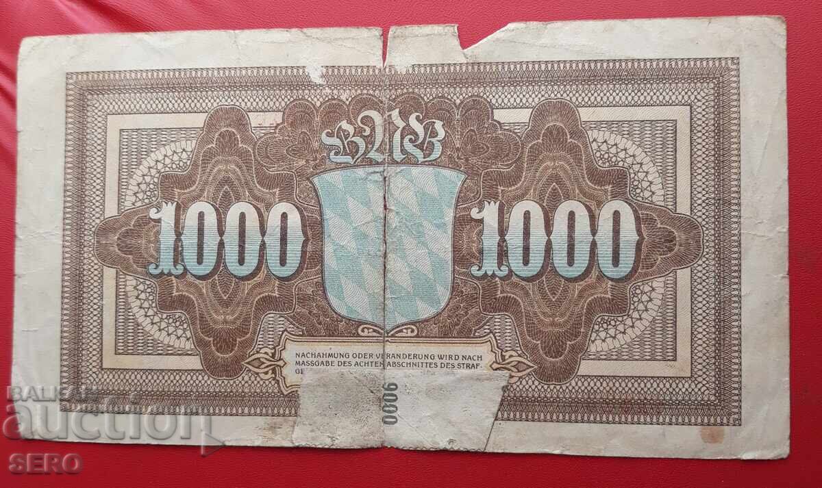 Banknote - Germany - Bavaria - Munich - 1000 Mark 1922 - torn with price 2.00 BGN | € 1.02 Banknote - Germany - Bavaria - Munich - 1000 Mark 1922 - torn with price 2.00 BGN | € 1.02