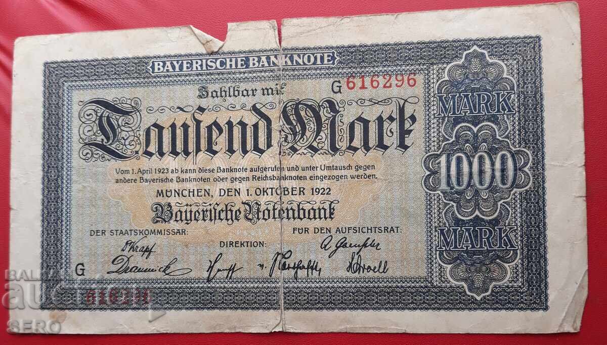 Banknote - Germany - Bavaria - Munich - 1000 Mark 1922 - torn Banknote - Germany - Bavaria - Munich - 1000 Mark 1922 - torn