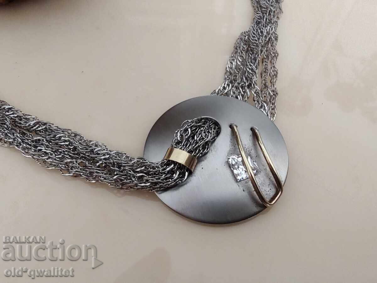 Licitație Colier elegant de lux - Aur 585, oțel și cristal Norvegia