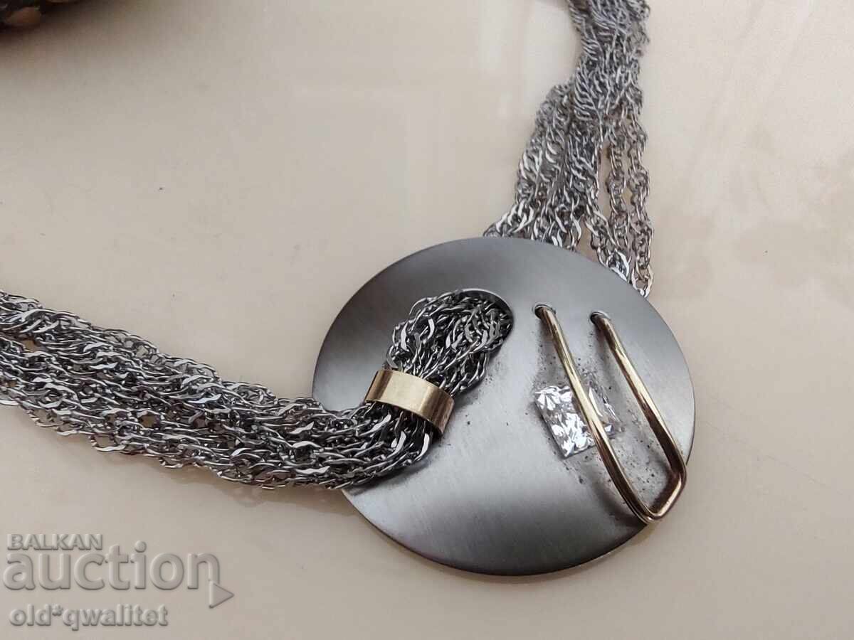 Colier elegant de lux - Aur 585, oțel și cristal Norvegia - 5