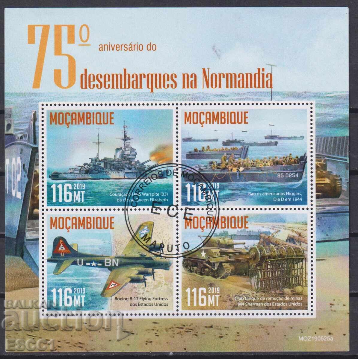 Stamped Block D-Day Normandy Ship Airplane 2019 Mozambique