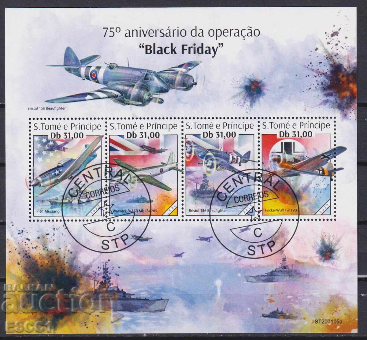 Stamped Block of Airplanes 2020 from São Tomé and Príncipe Stamped Block of Airplanes 2020 from São Tomé and Príncipe