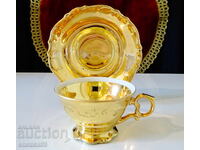 Bavarian porcelain bowl with plate, pure gold, baroque
