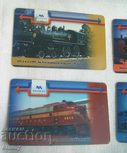Carduri telefonice Locomotive 4 bucăți, pentru colecție, "Mobikom" cu preț 6.00 BGN | € 3.07