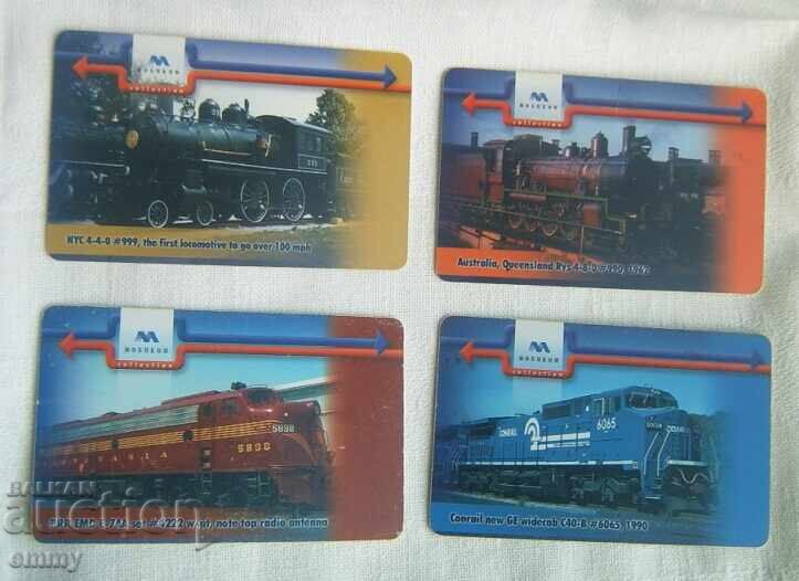 Carduri telefonice Locomotive 4 bucăți, pentru colecție, "Mobikom"