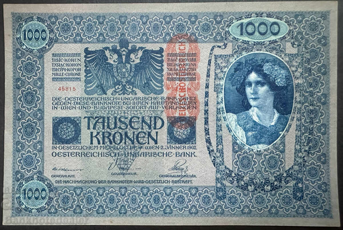 Austria-Hungary 1000 Kronen 1902 Pick 8 Ref 5813 Uncirculated