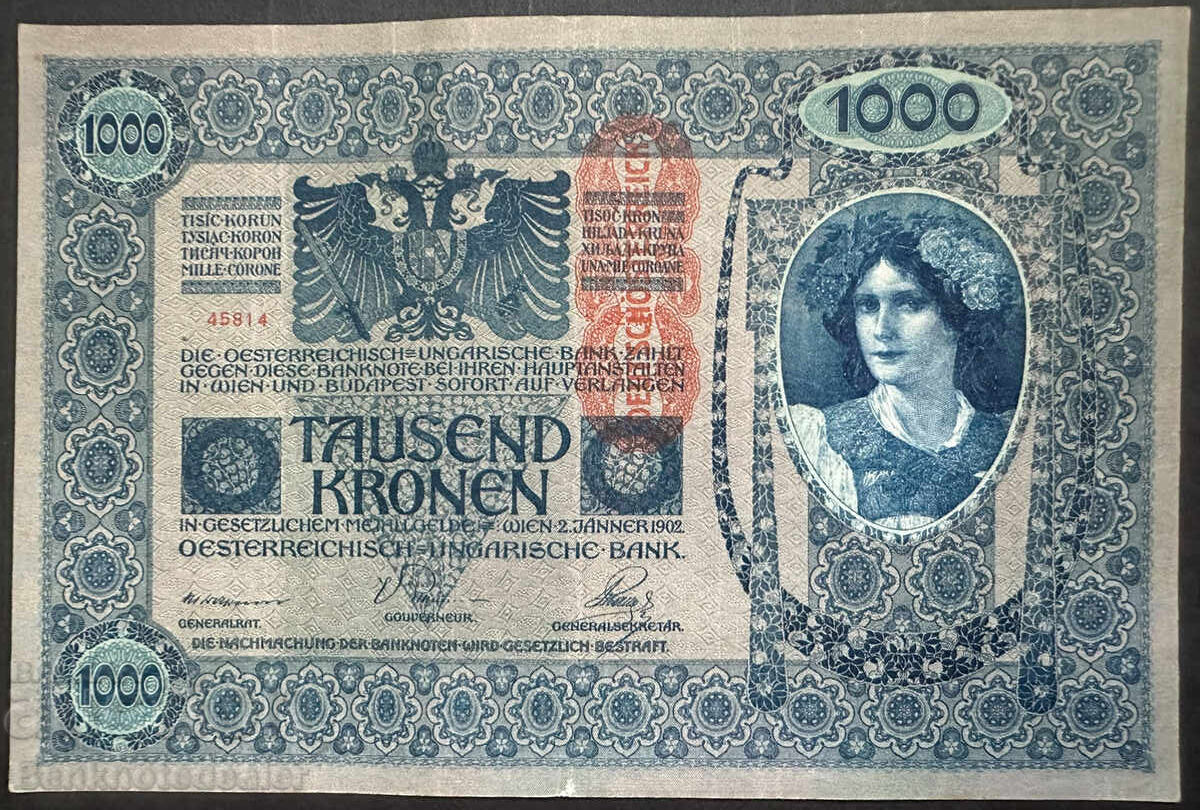 Austria Hungary 1000 kronen 1902 Pick 8  Ref 5814 Unc