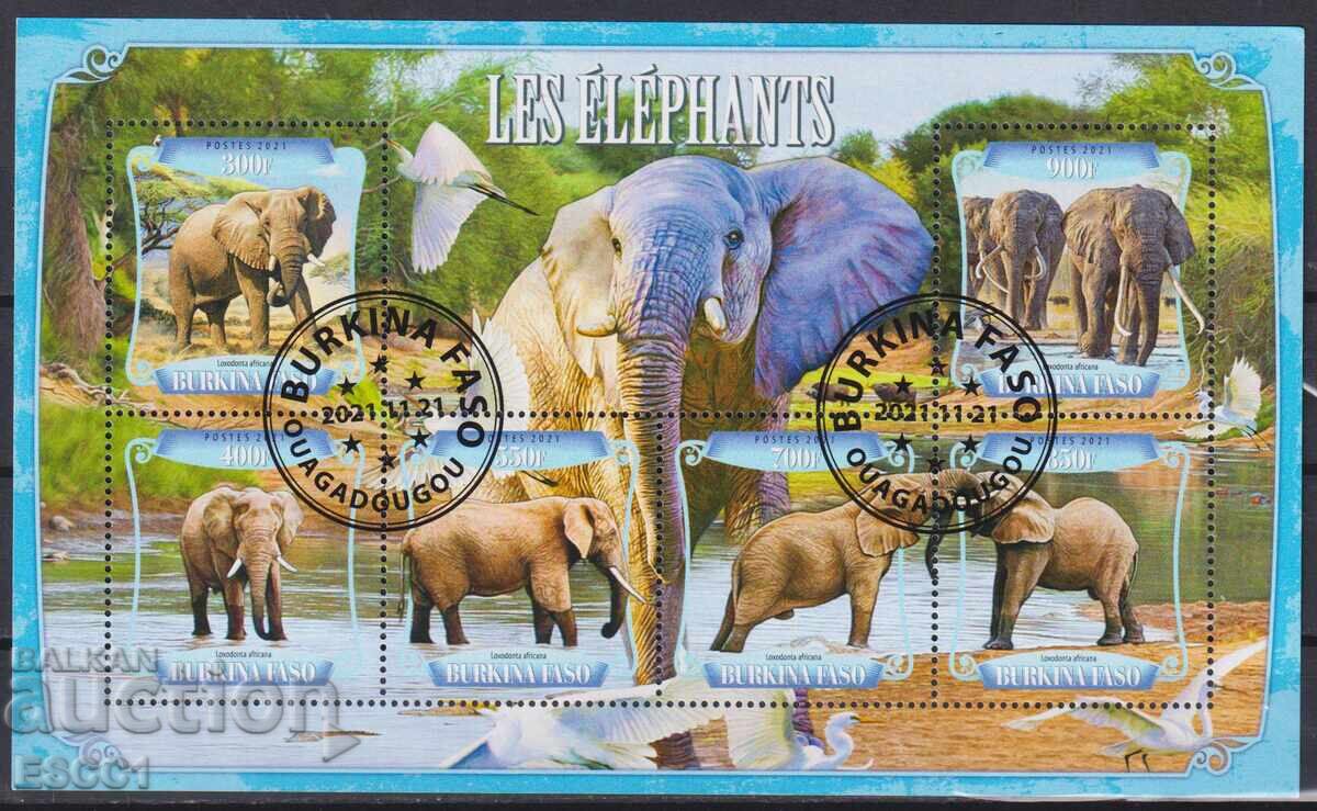 Stamped stamps small sheet Fauna Elephants 2021 Burkina Faso