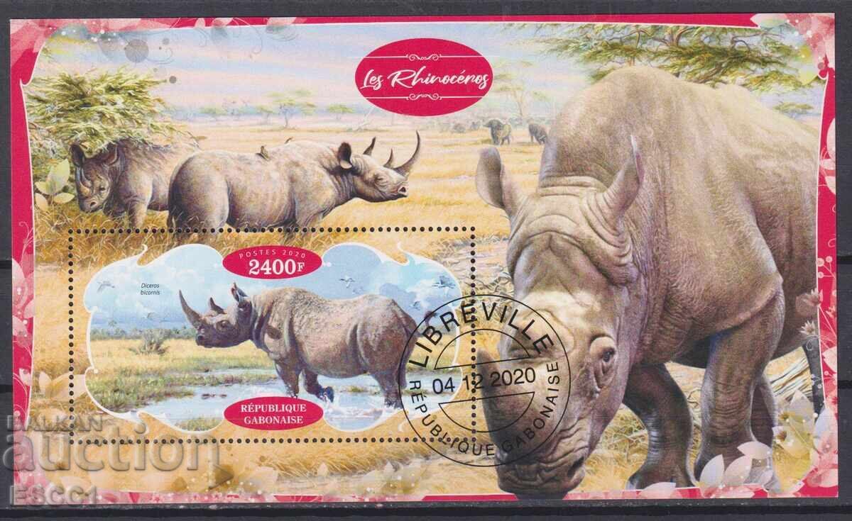 Σφραγισμένο μπλοκ Fauna Rhinoceros 2020 από Γκαμπόν Σφραγισμένο μπλοκ Fauna Rhinoceros 2020 από Γκαμπόν