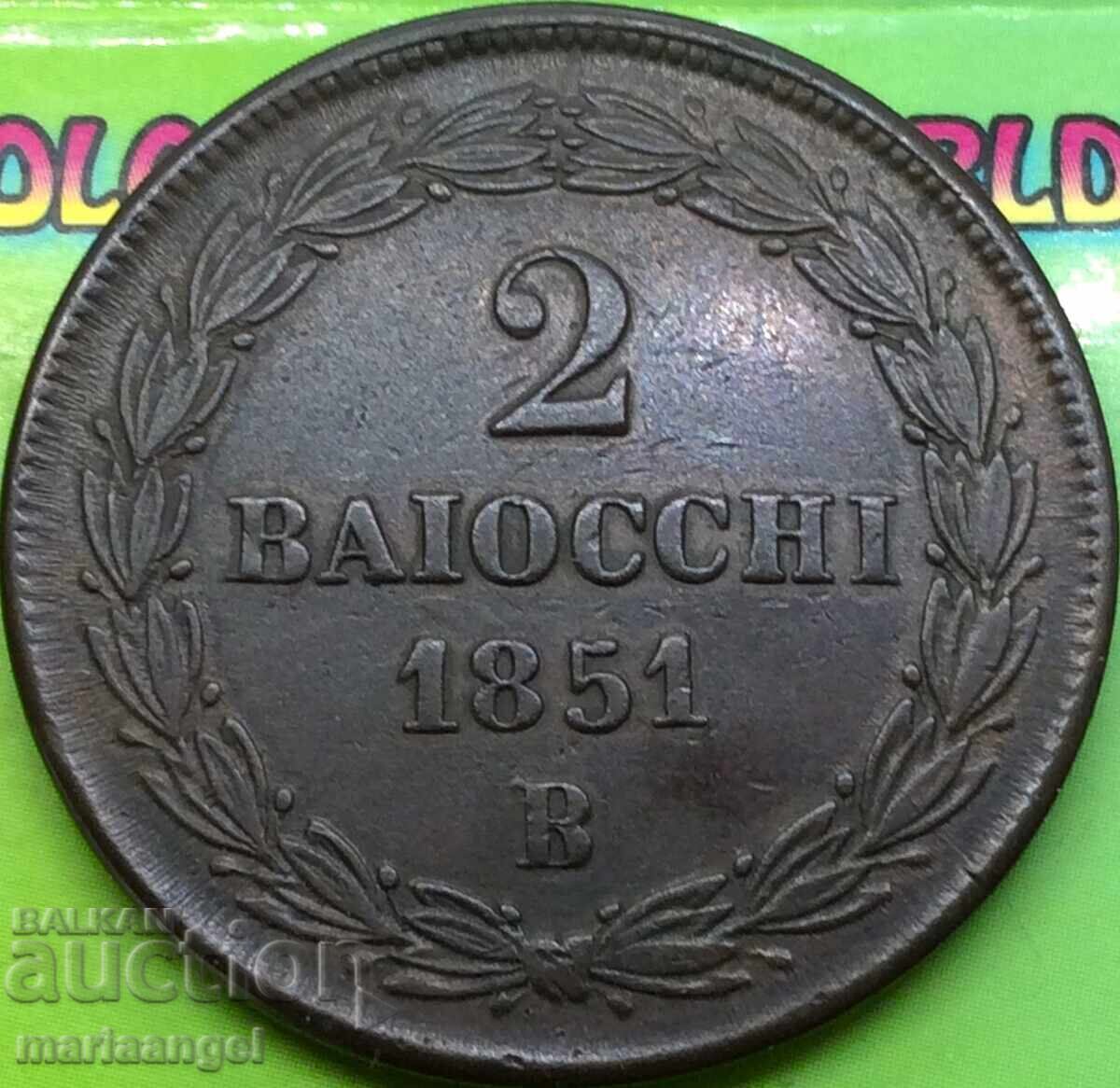 2 coins 1850 Vatican Rome 19g bronze - 7