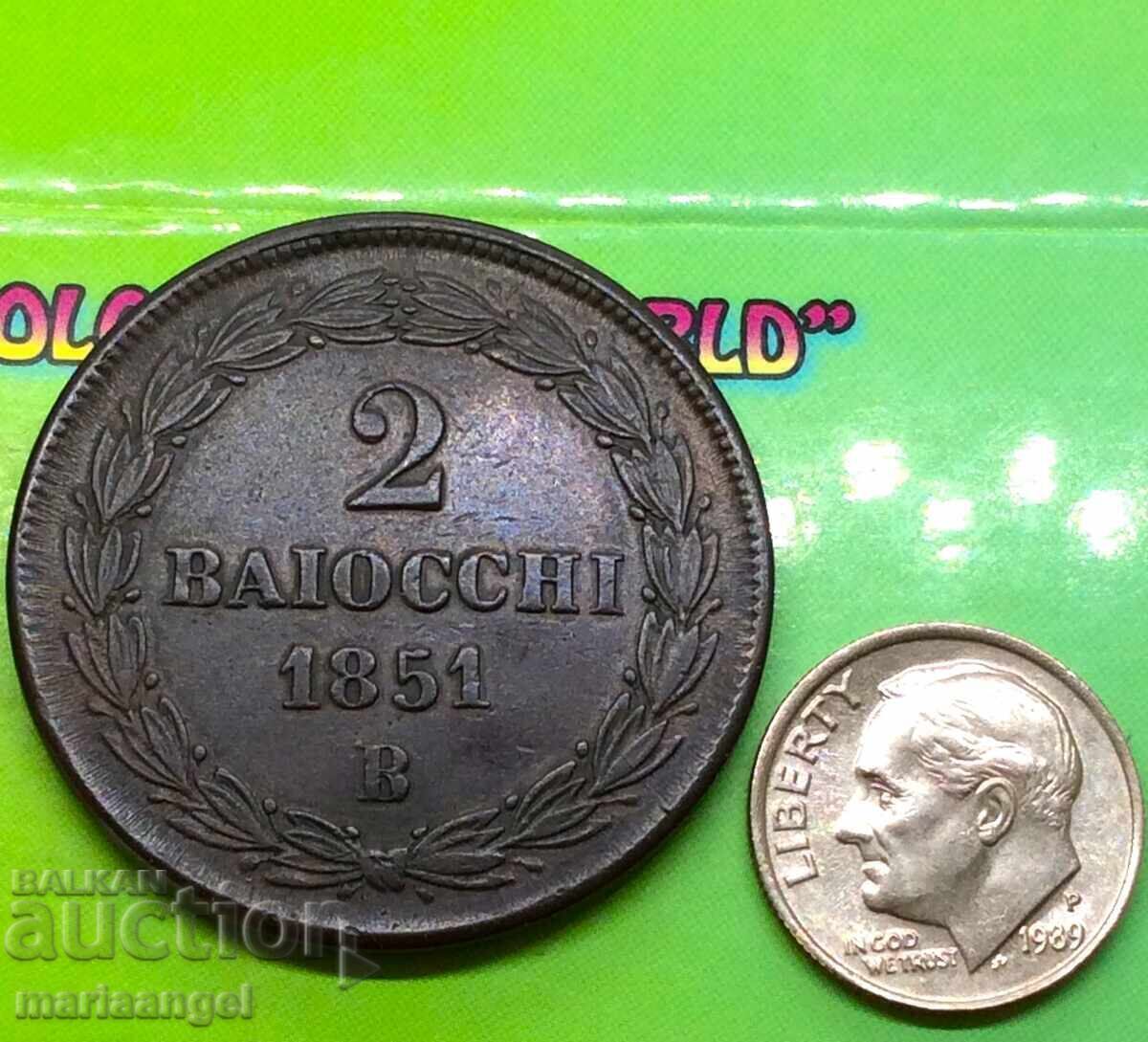2 coins 1850 Vatican Rome 19g bronze