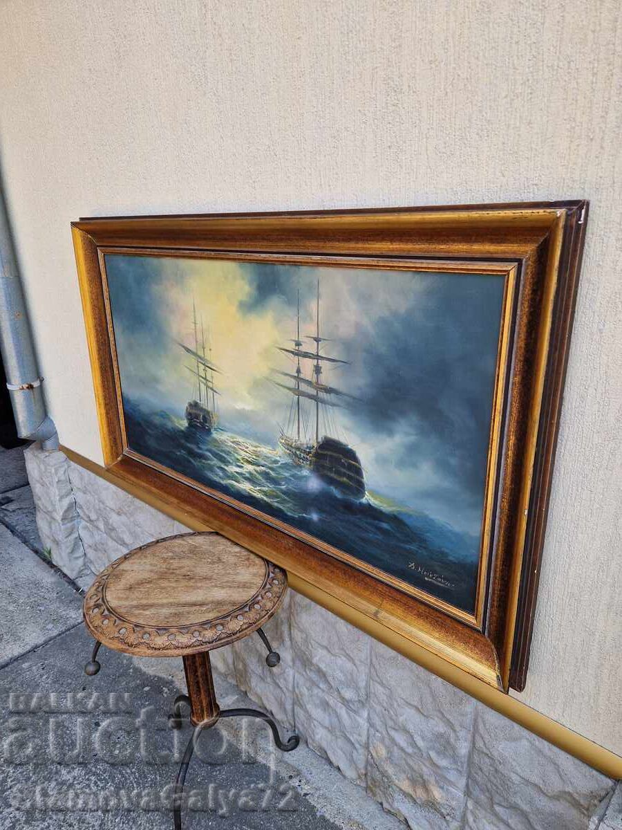 Top unică, enormă, de maestru, pictură ulei pe pânză - 7