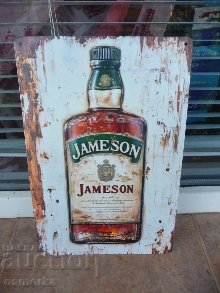 Metal sign Jameson Irish whiskey bottle full for drinking