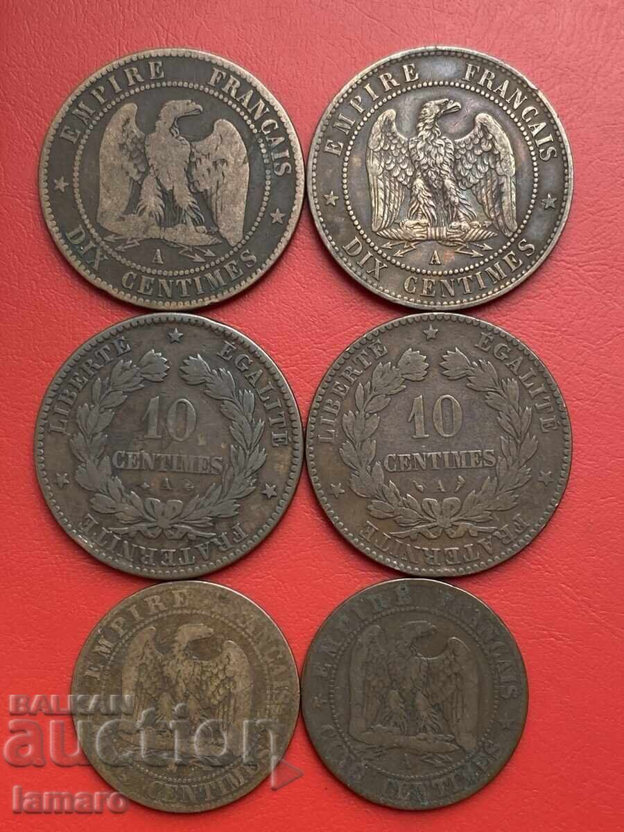 Γαλλικά νομίσματα 6 τεμάχια 10 Centimes 1853 1863 1871 1897 5 Cent με τιμή € 35.79 | 70.00 BGN