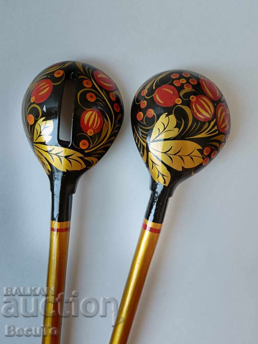 Аукцион Руски дървени лъжици хохлома, топ състояние