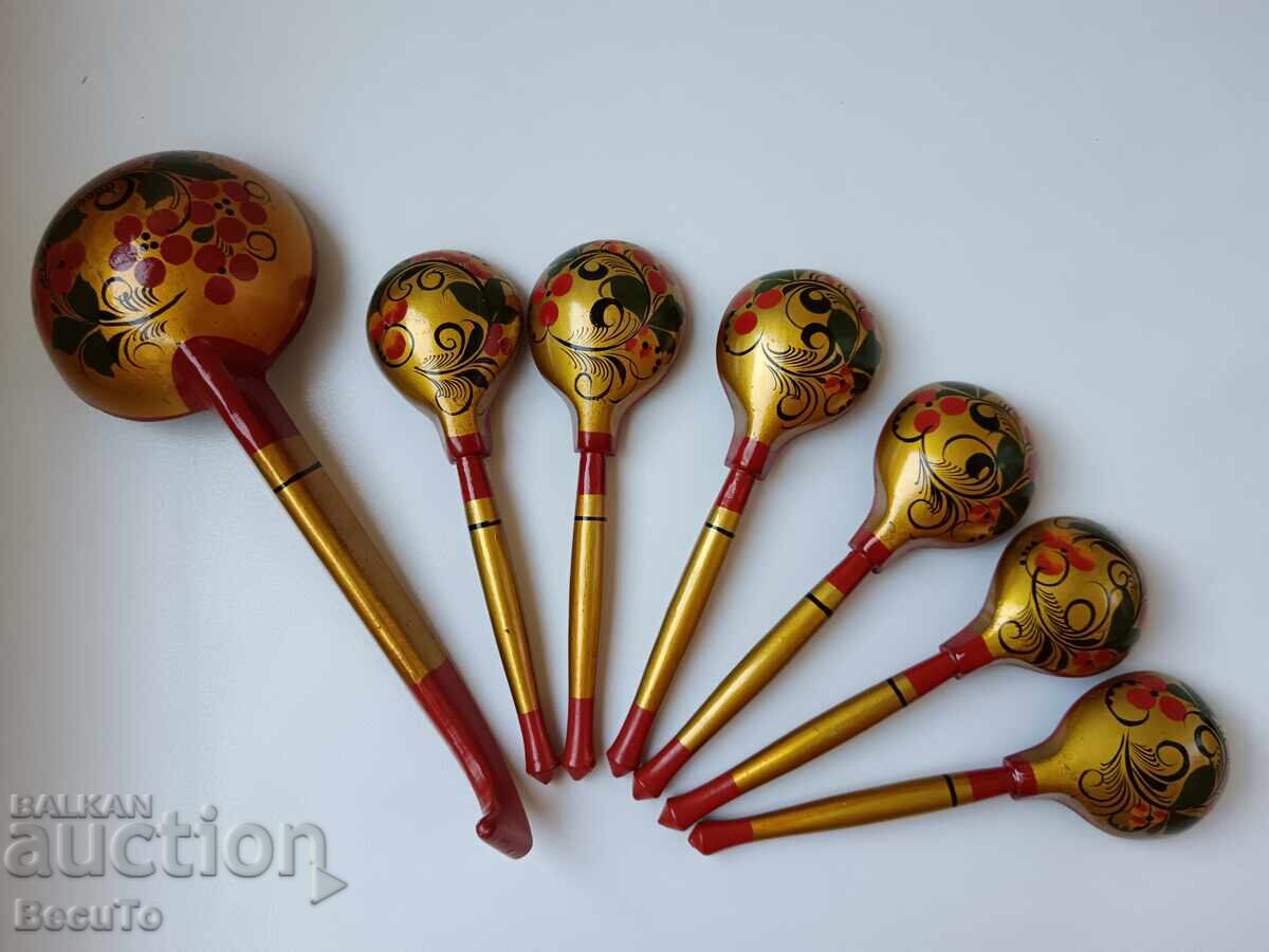Auction  Russian wooden Khokhloma spoons, excellent condition