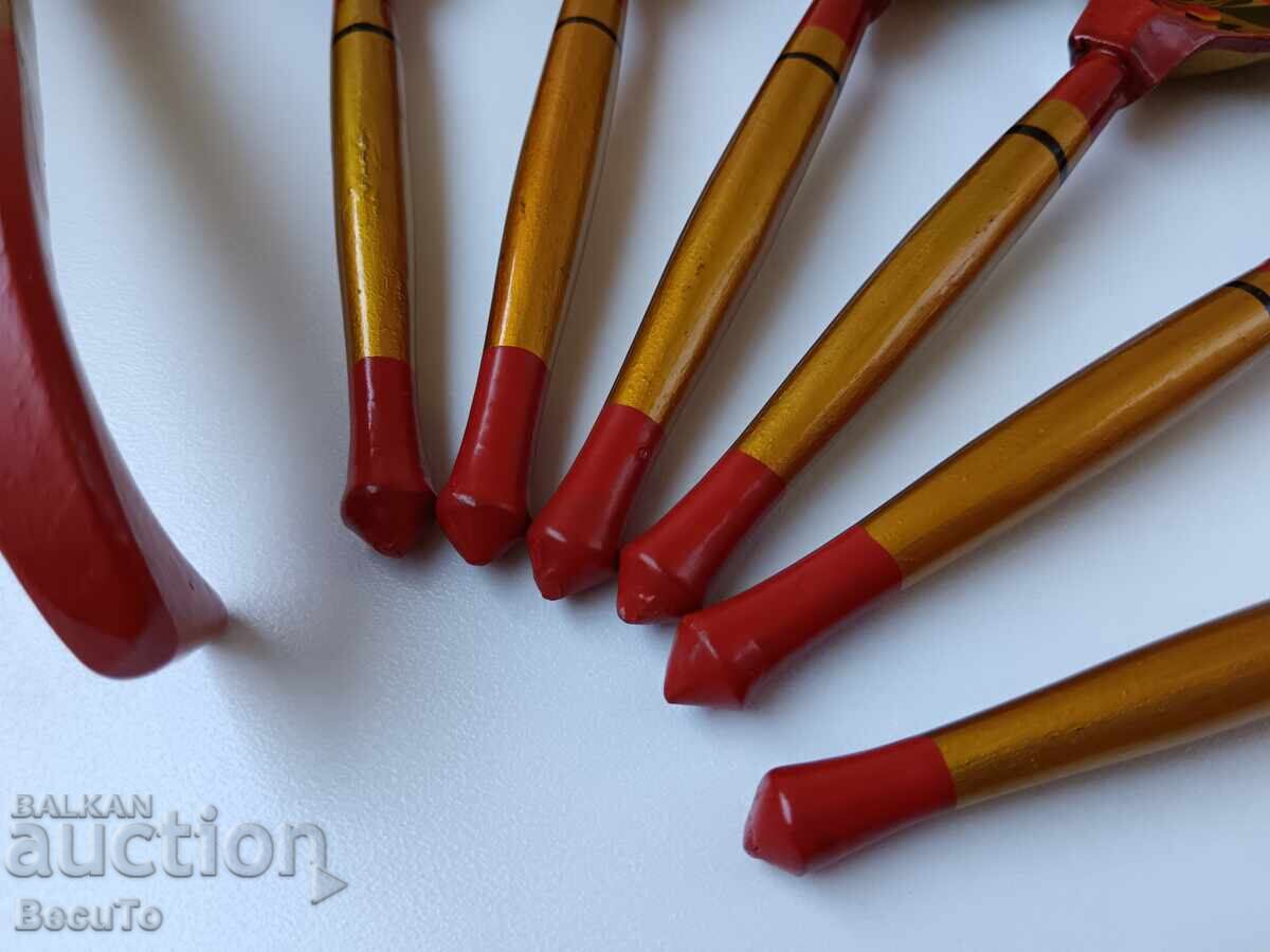 Russian wooden Khokhloma spoons, excellent condition - 7