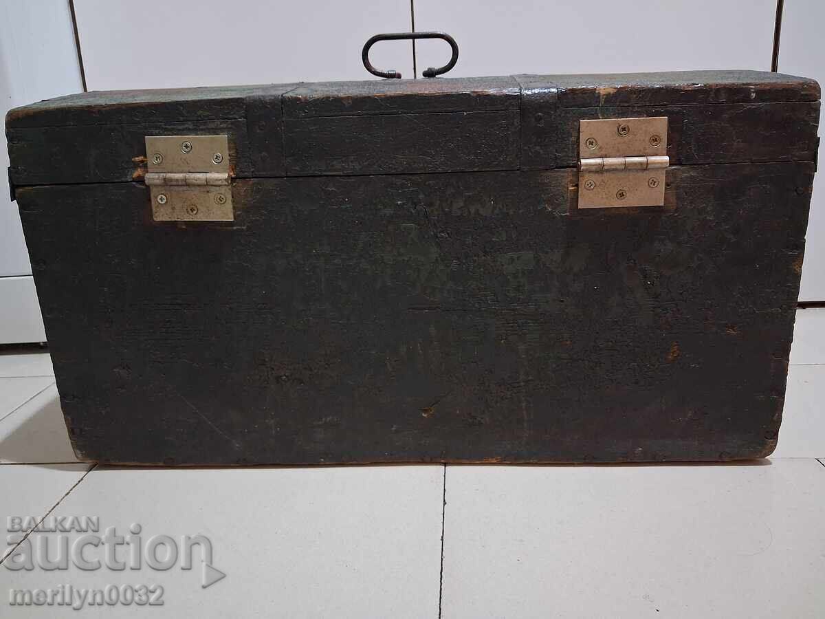Auction Old Bulgarian chest, trunk, cassette player, wooden Auction Old Bulgarian chest, trunk, cassette player, wooden