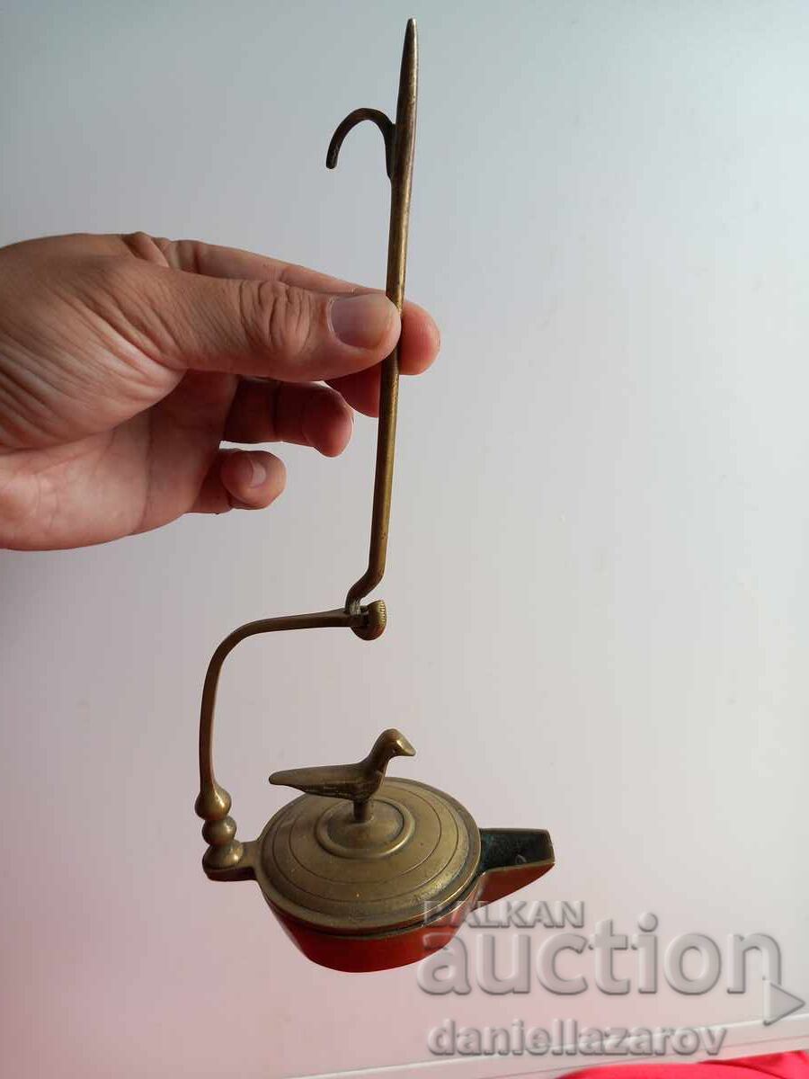 Παλαιά Οθωμανική Χάλκινη Λυχνία με Πουλί - 5