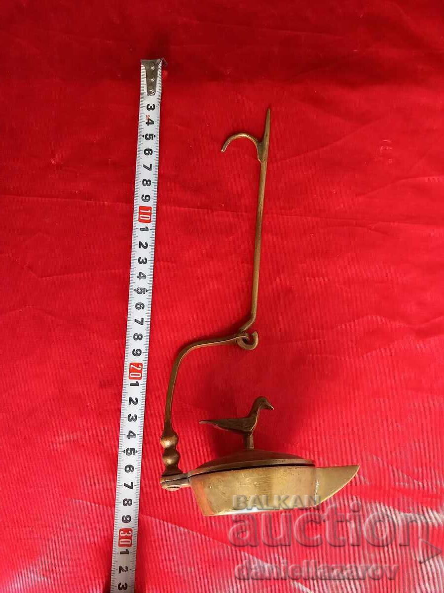 Veche Lampă de Ulei Otomană din Bronz cu Pasăre - 7