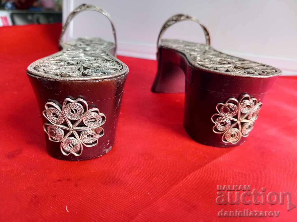Auction  Silver Ottoman Wooden Clogs For Hammam SILVER, FILIGREE