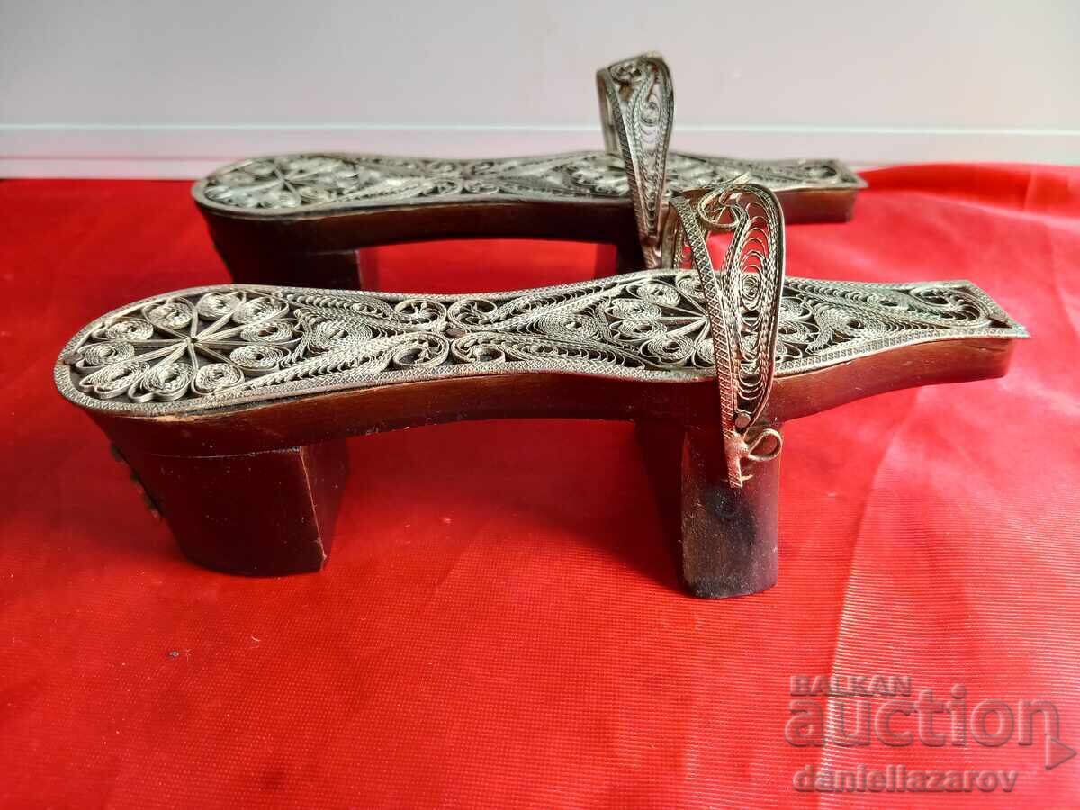 Delivery of Silver Ottoman Wooden Clogs For Hammam SILVER, FILIGREE
