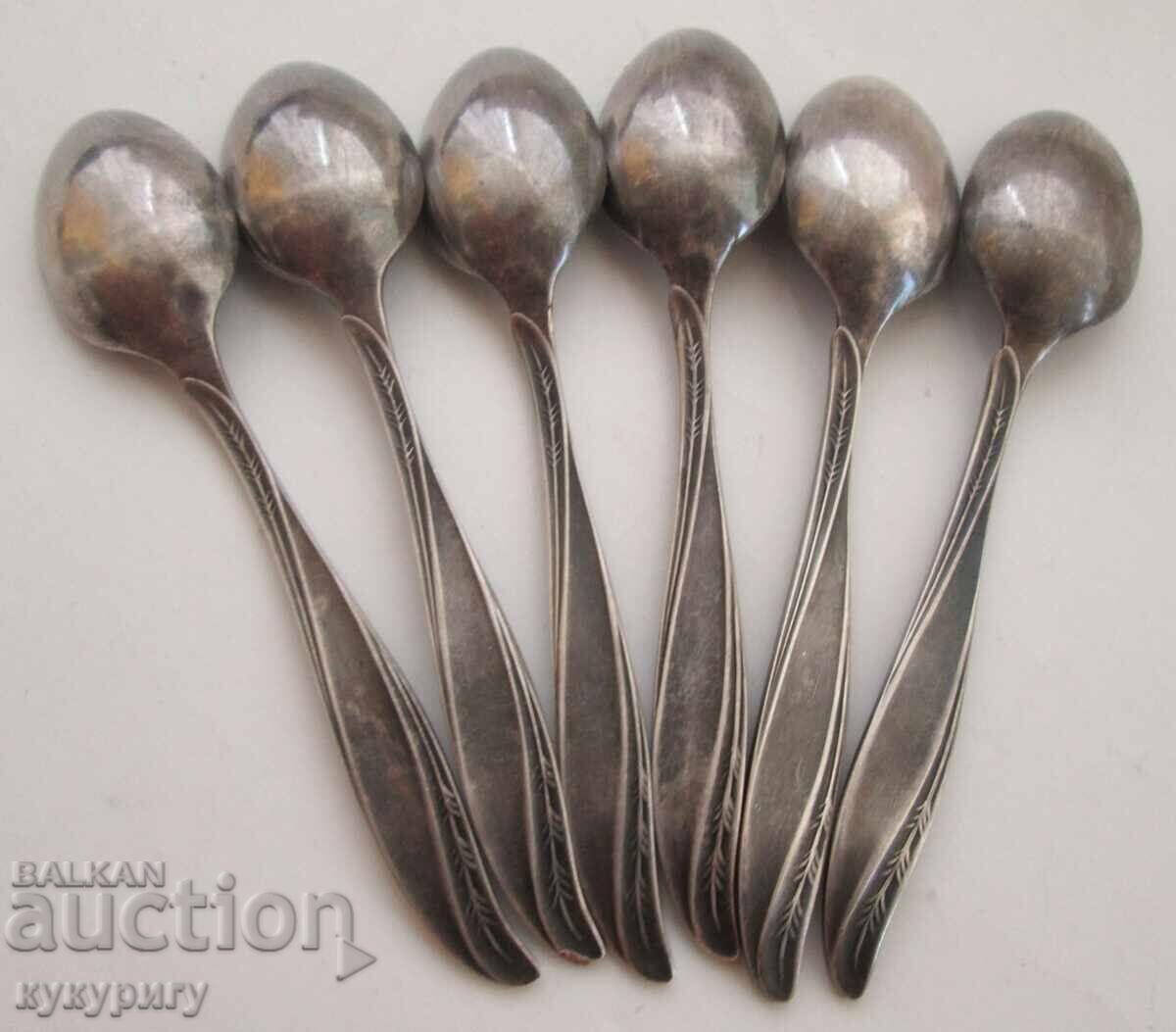 Auction  Set of 6 old silver-plated small coffee spoons