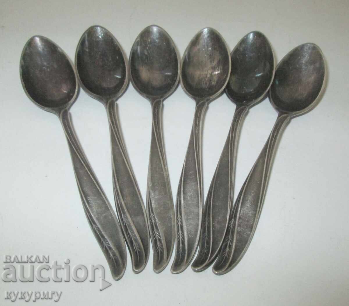 Set of 6 old silver-plated small coffee spoons